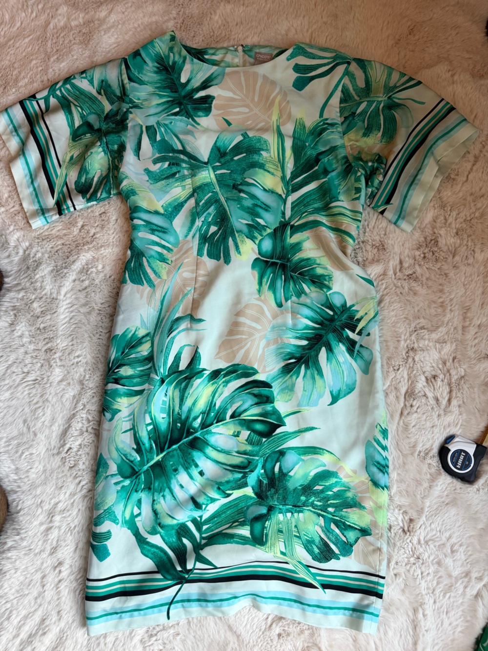 Chico's Green Tropical Leaf Shift Dress